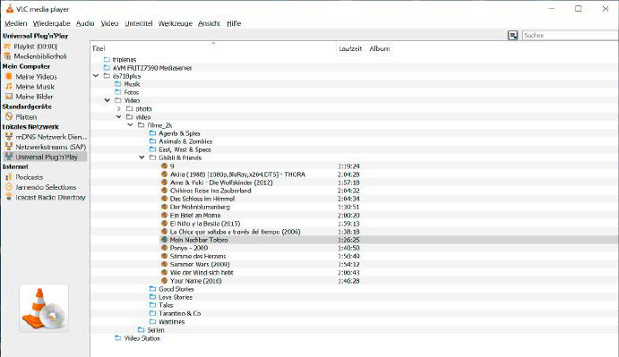 Das Gratis-Tool VLC Media Player macht aus dem Windows-PC einen Streaming-Client, der Multimediadateien direkt von der NAS wiedergeben kann.