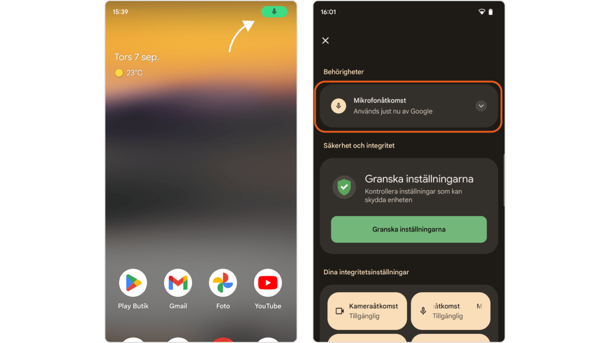 Android åtkomstindikator