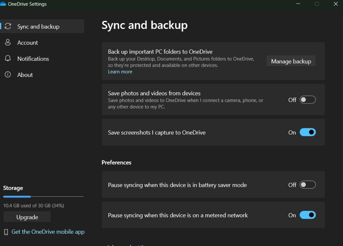 OneDrive automatic screenshot sync