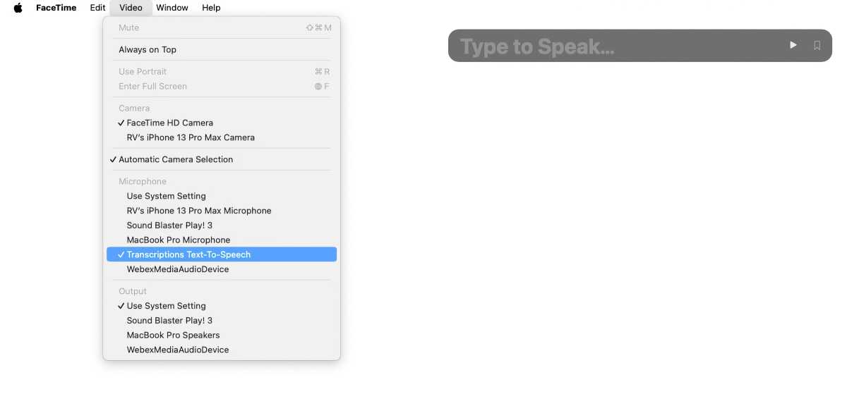 macOS Sonoma FaceTime transciption input
