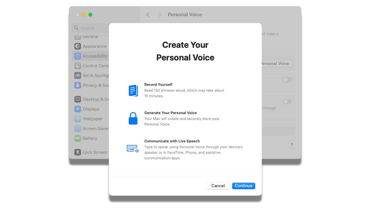 Úvod k vytvoření macOS Sonoma Personal Voice