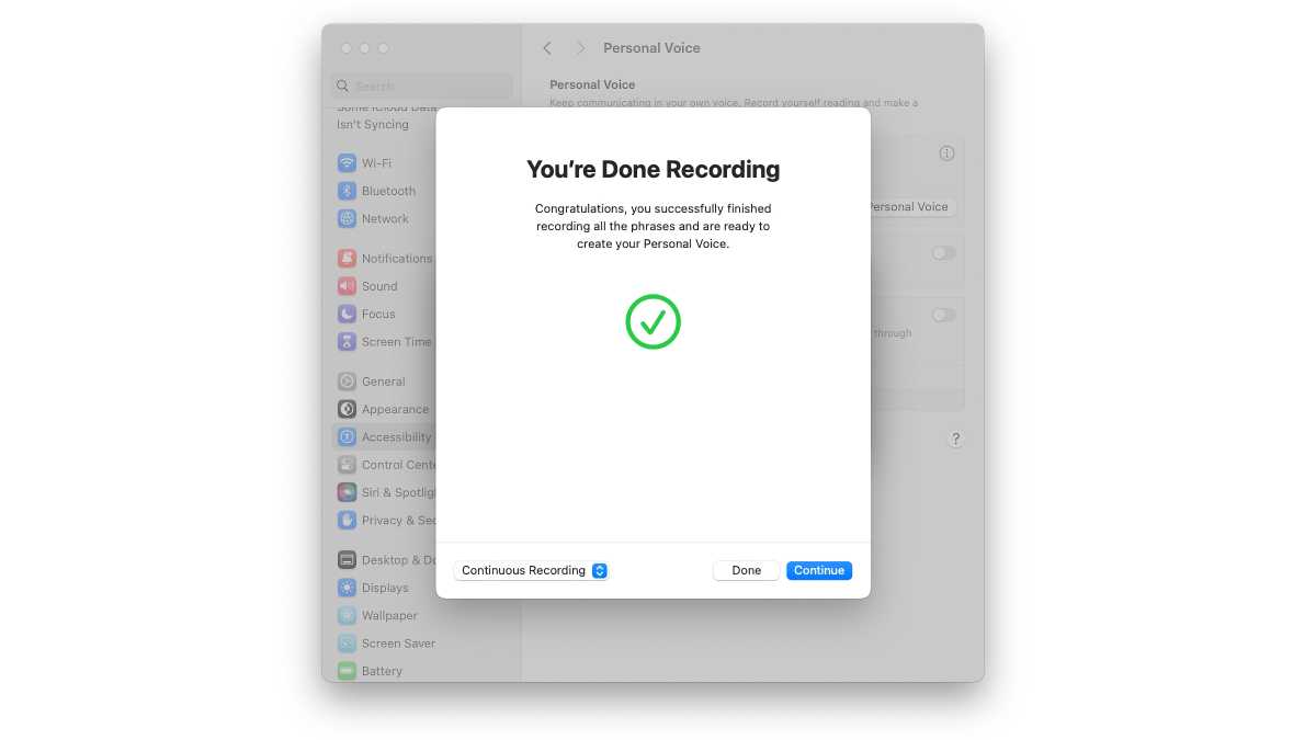 macOS Sonoma Personal Voice Hotovo