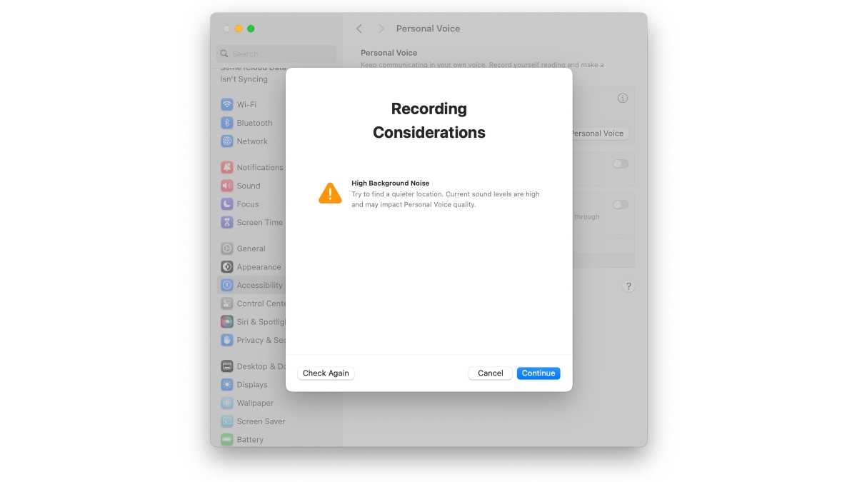 macOS Sonoma Personal Voice recording considerations