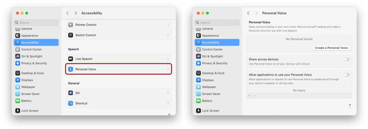 macOS Sonoma Personal Voice system setting