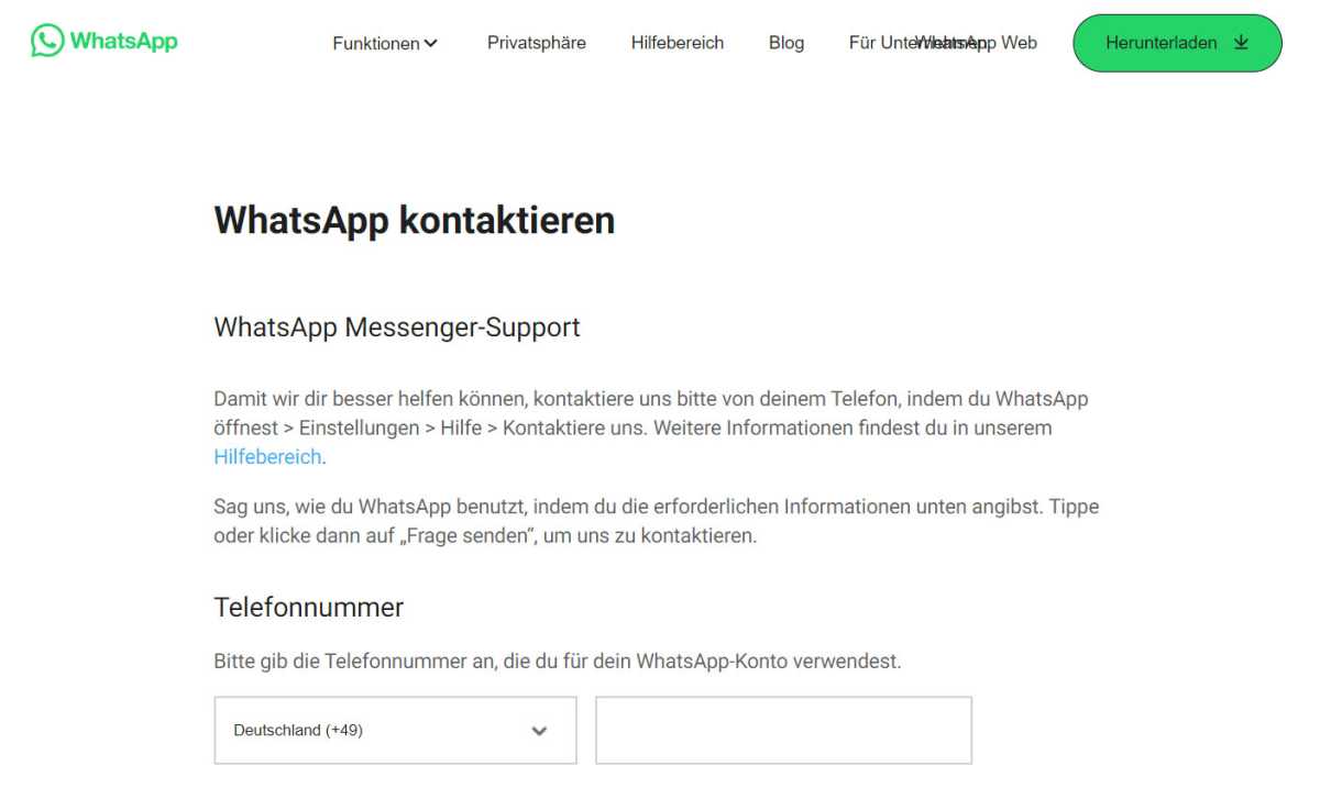 Bei einer Kontosperrung sollte der erste Weg zum Supportformular von Whatsapp führen.