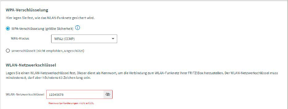 Ein starkes WLAN-Passwort erschwert Brute-Force-Angriffe, weil der Hacker zu lange oder zu viele Rechenressourcen benötigt, um es herauszufinden. Viele Router machen Sie auf ein zu schwaches Passwort aufmerksam.