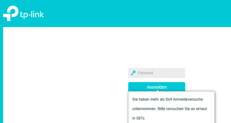 Viele Router lassen nicht mehrere fehlerhafte Anmeldungen nacheinander zu. Damit machen sie es in der Praxis unmöglich, dass ein Angreifer das Passwort durch Ausprobieren erraten kann.
