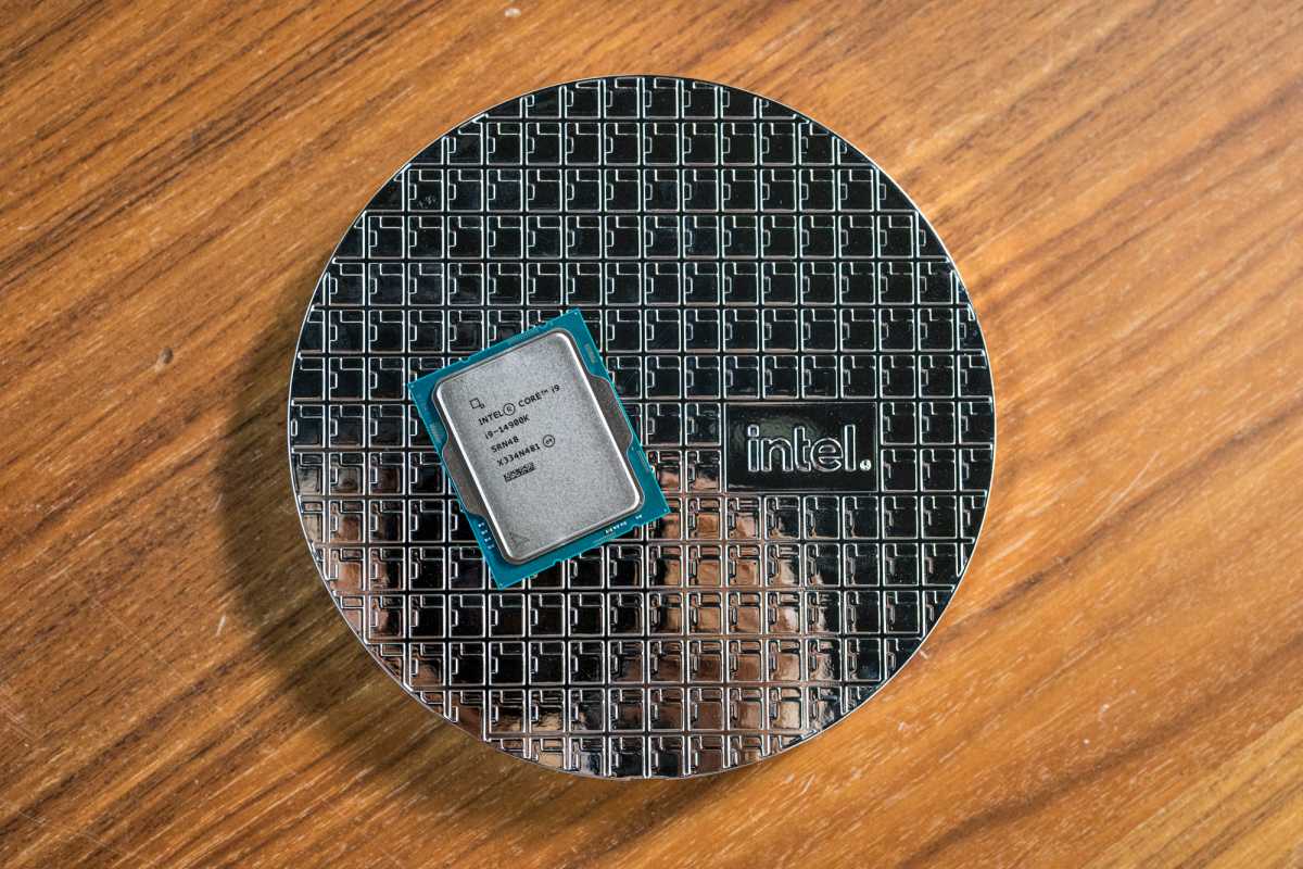 Intel Core i9-14900K on a wafer