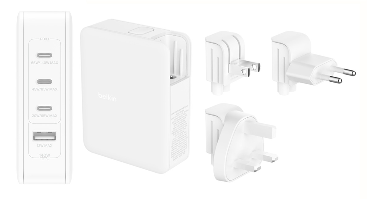 Belkin BoostCharge Pro 140W 4-Port GaN Wall Charger - Best 140W travel wall charger