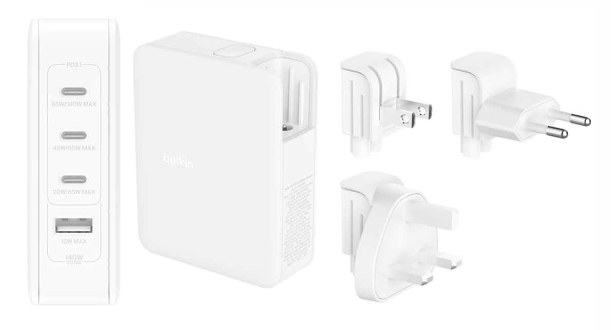 Belkin BoostCharge Pro 140W 4-Port GaN Wall Charger – Travel wall charger for 16-inch MacBook Pro