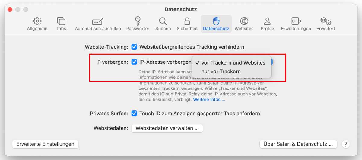 IP-Adresse in Safari verbergen