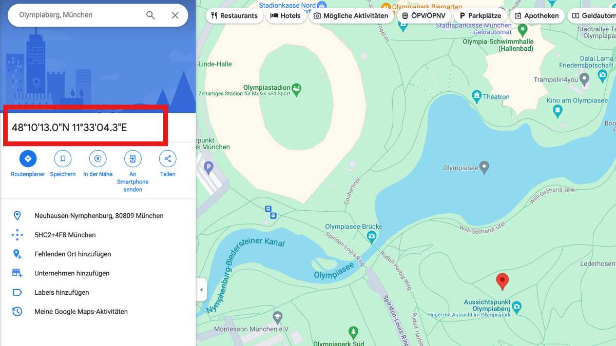 Koordinaten Google Maps links im Bild