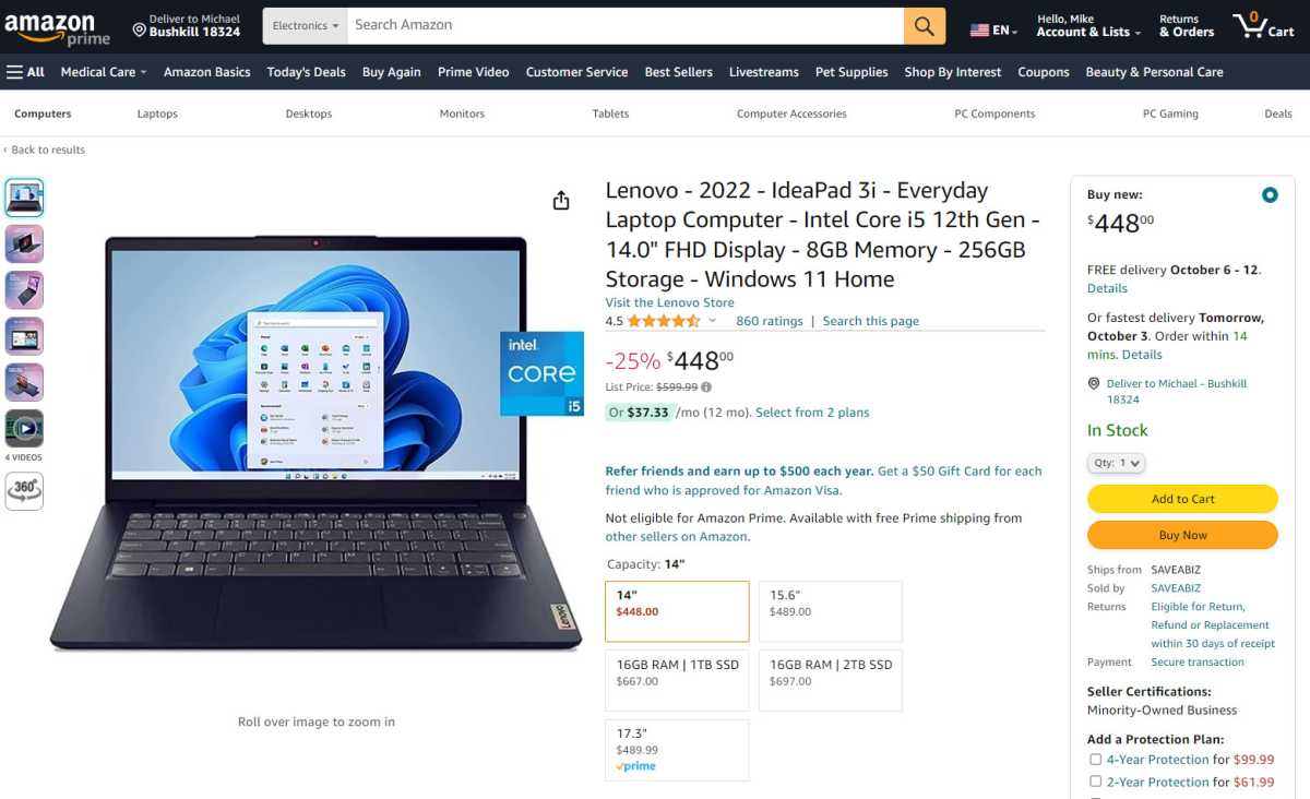 Amazon budget Lenovo laptop screenshot