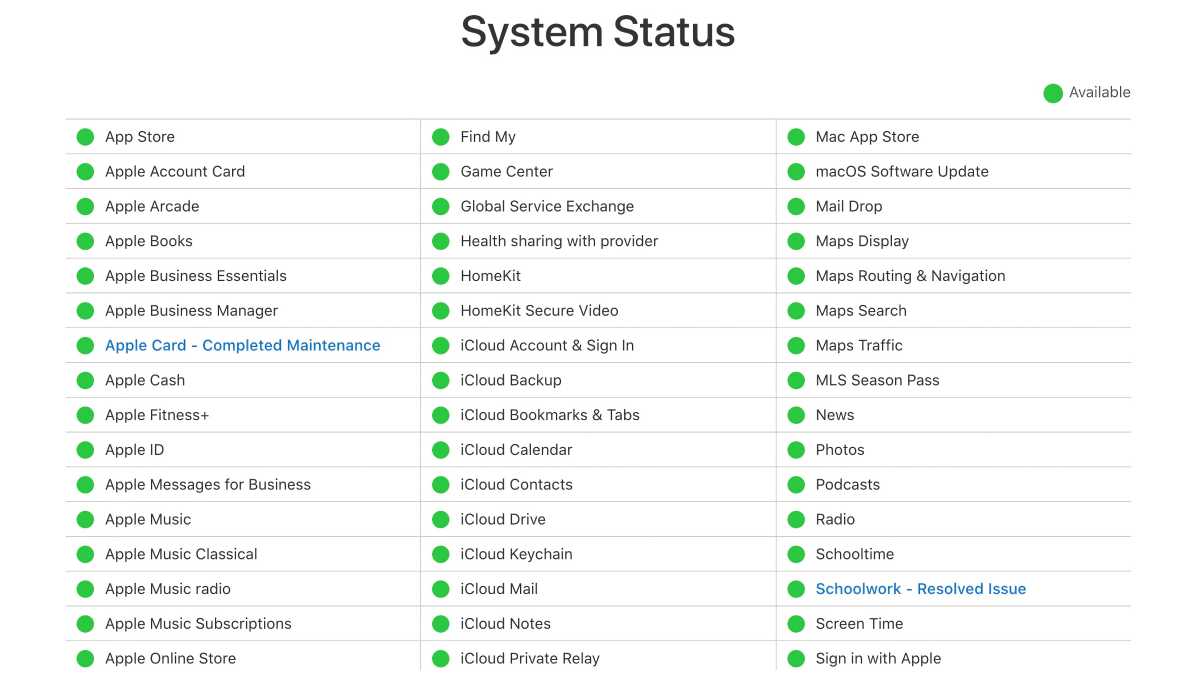 Apple system status