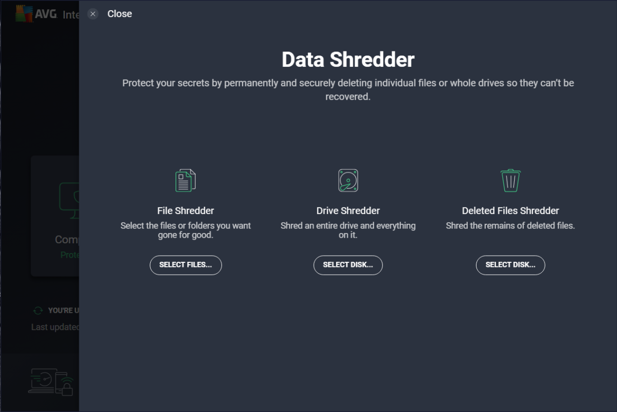 AVG Data Shredder options
