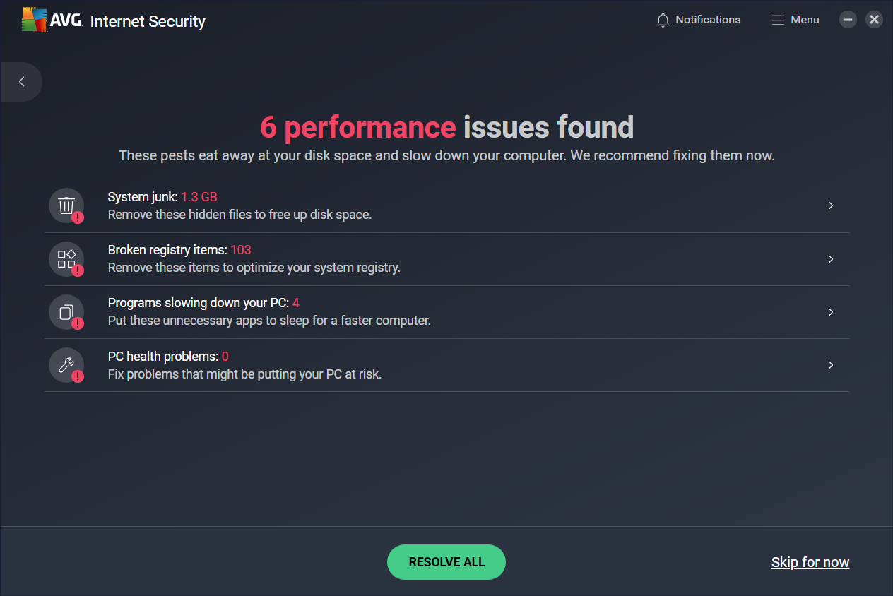 AVG Performance Scan results