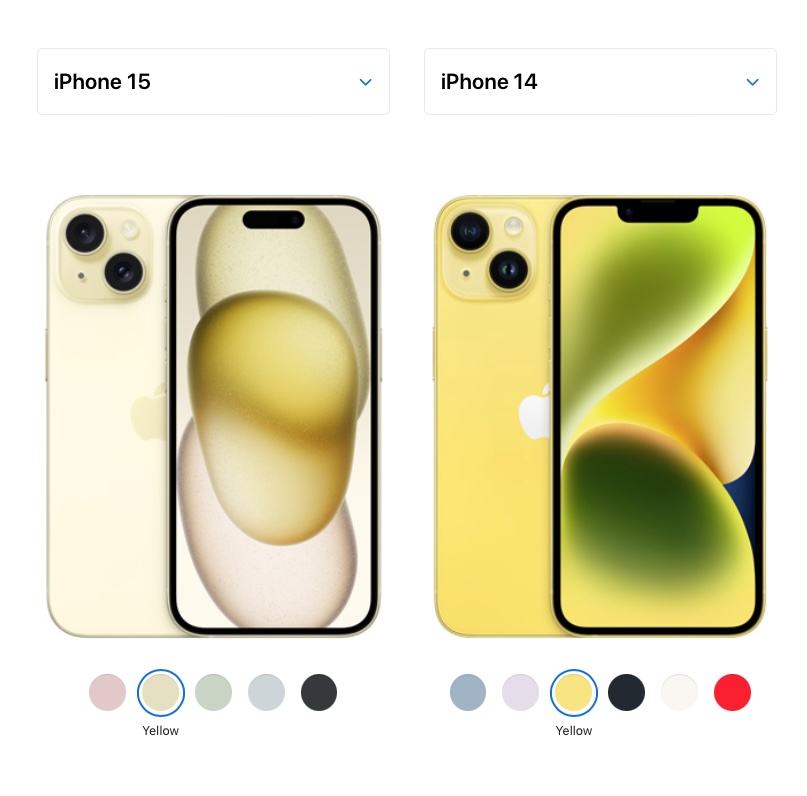 Yellow iPhone 14 vs 15