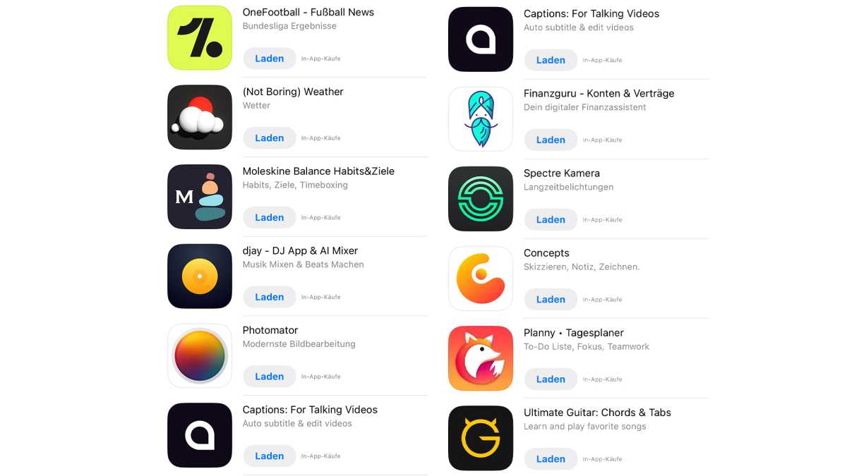 Alle Apps scheinen kostenlos, bieten aber In-App-Käufe