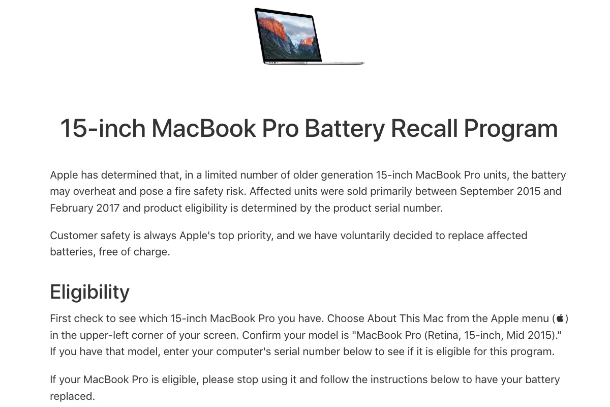 MacBook Pro Battery recall