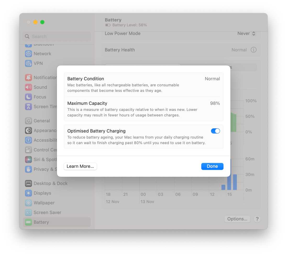 Optimized Battery Charging macOS