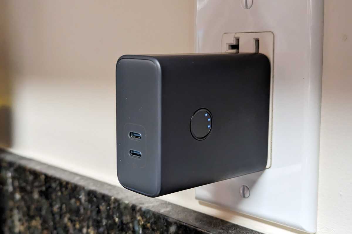 Anker 521 PowerCore Fusion power bank plugged into a wall