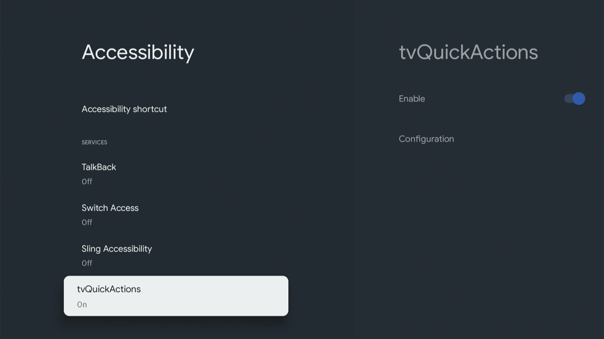 Enabling accessibility for tvQuickActions