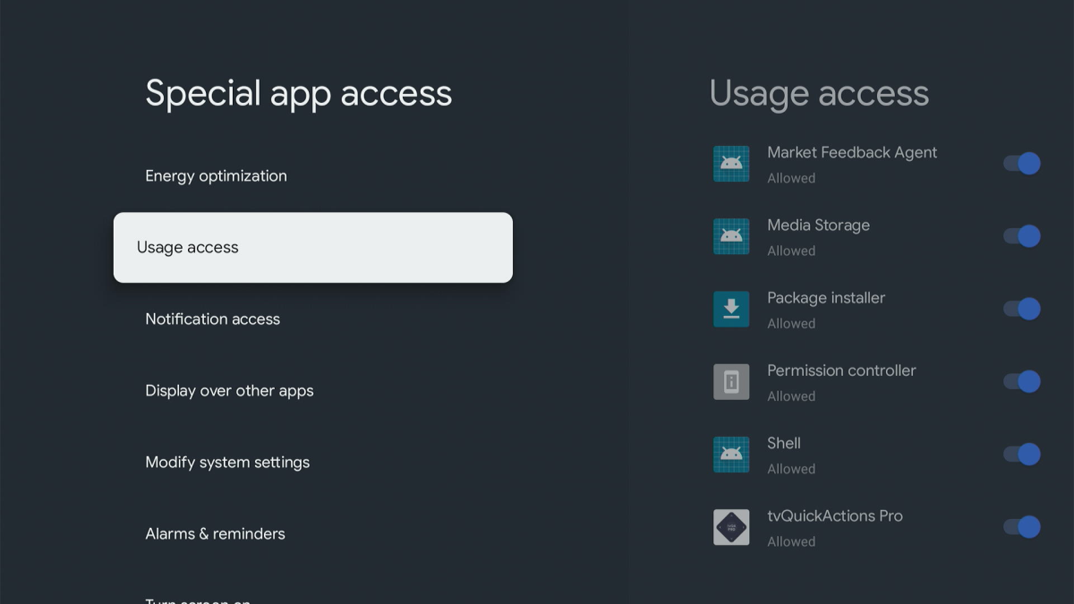 Enabling usage access for TVQuickActions