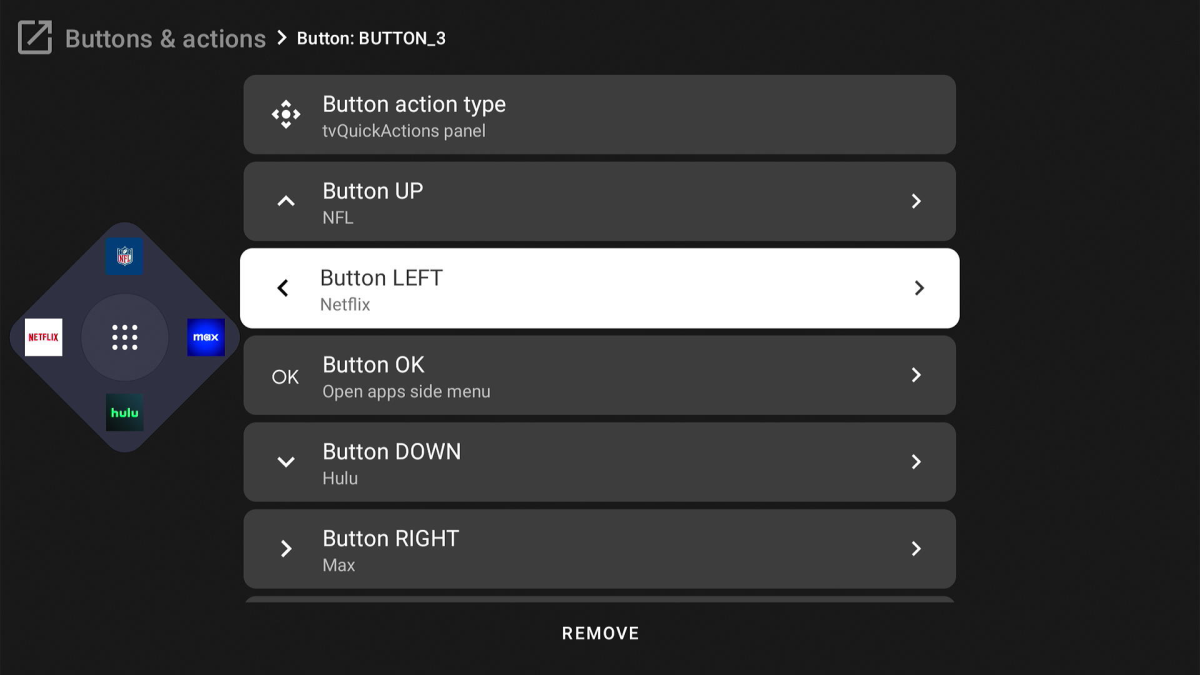 Configuración rápida del panel en TVQuickActions