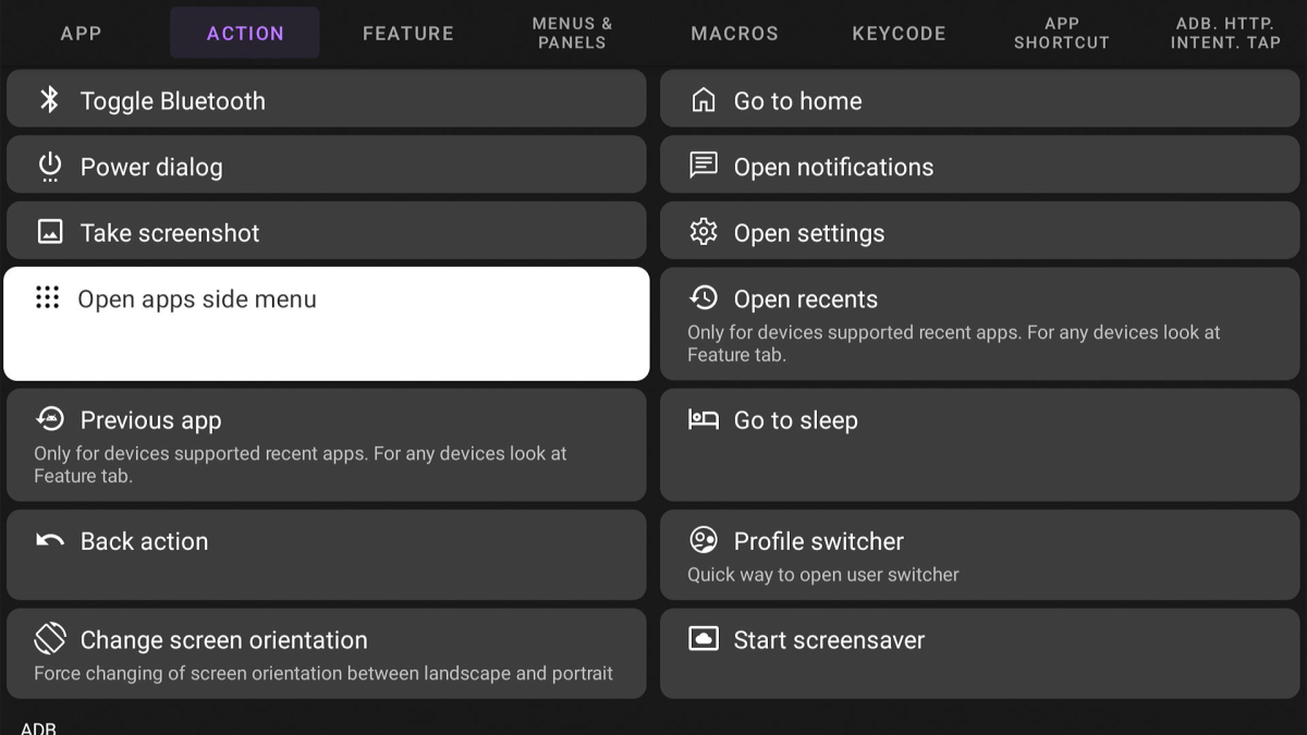 Abrir mapeo del menú lateral de aplicaciones en TVQuickActions