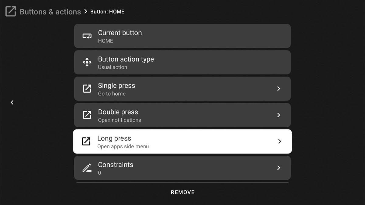 Configuración de la asignación del botón de inicio en TVQuickActions