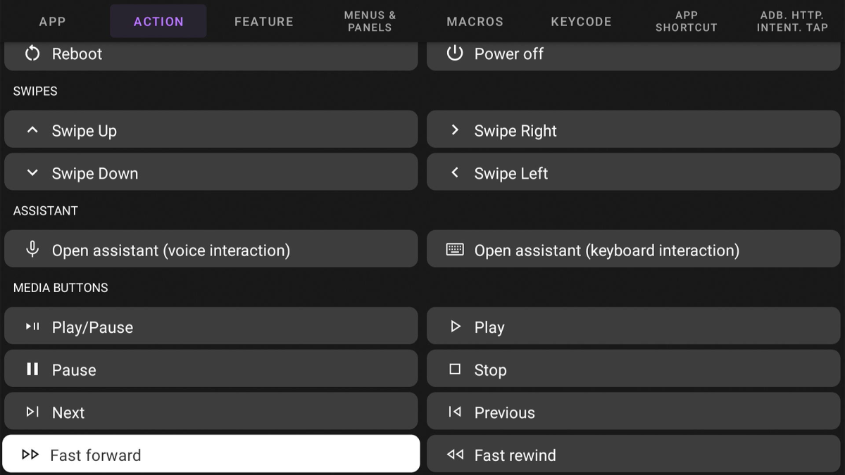 Mapeo de botones de avance rápido en TVQuickActions