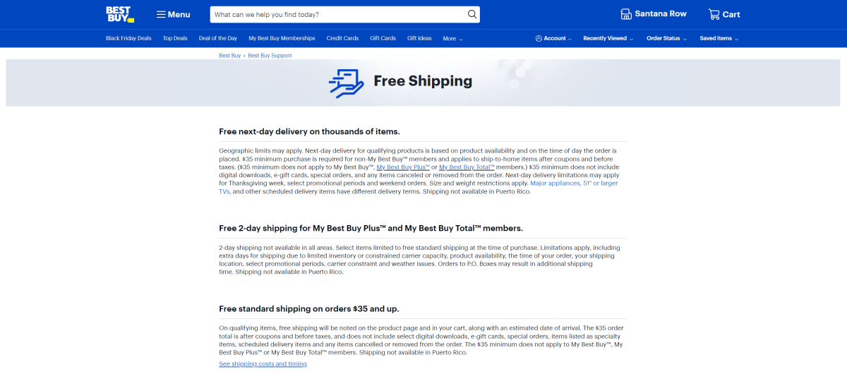 Best Buy free shipping policy