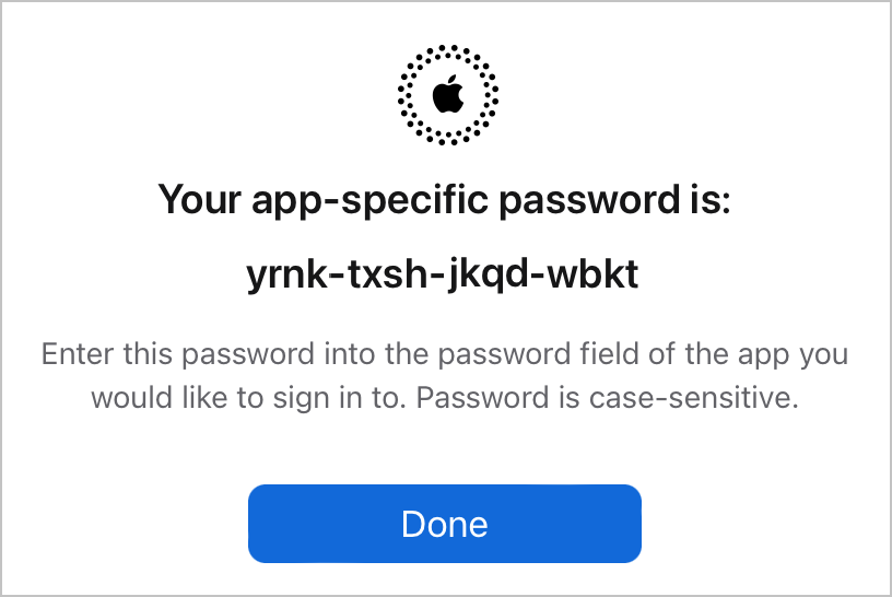 iCloud Mail app specific password