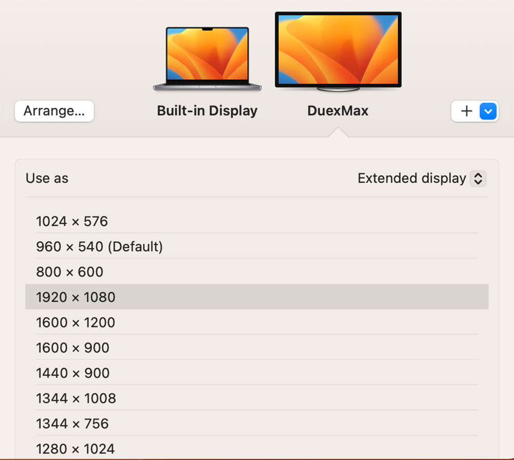 macOS dual-screen display settings
