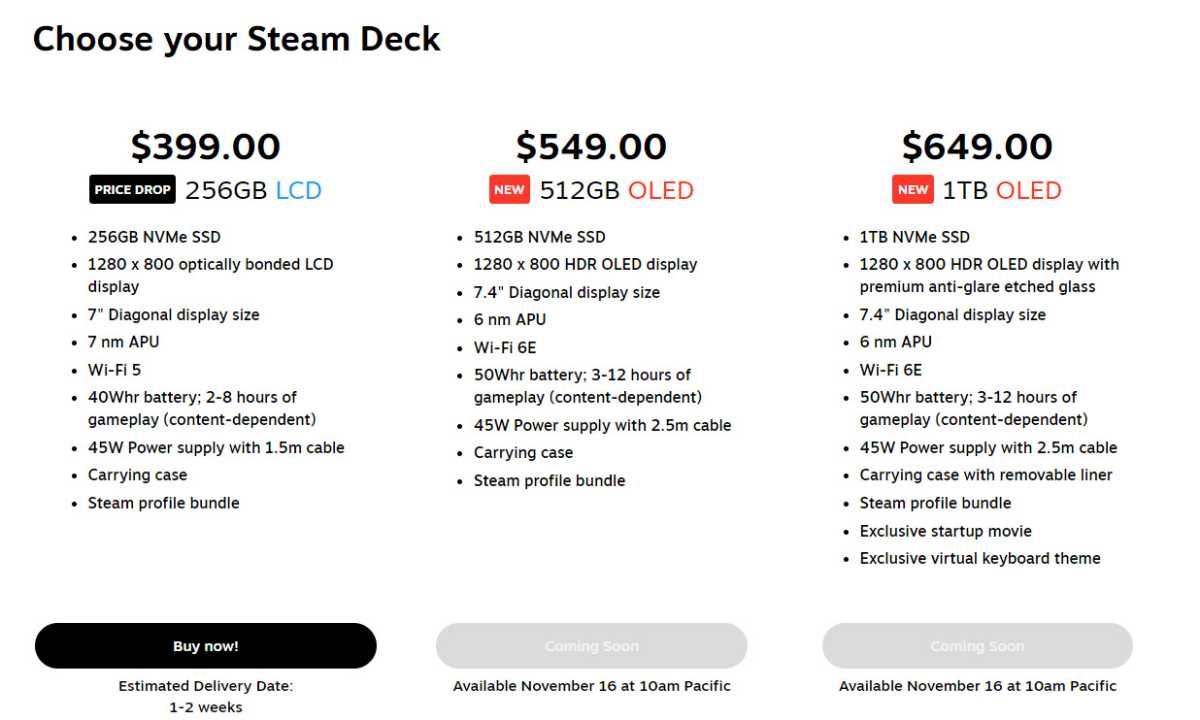 Steam Deck OLED vs Steam Deck LCD specs