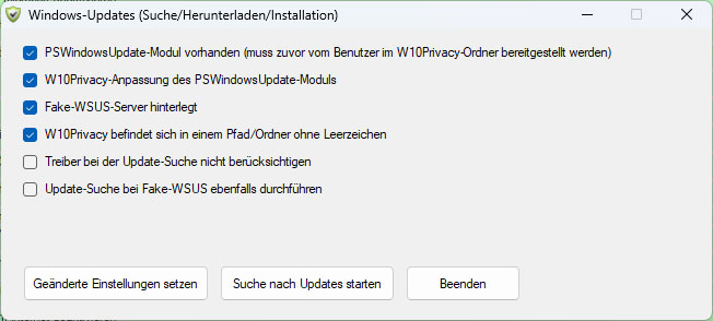 Updates abschalten: Über W10Privacy lässt sich das automatische Windows-Update deaktivieren. Bei Bedarf lädt man die Updates manuell zum gewünschten Zeitpunkt herunter.