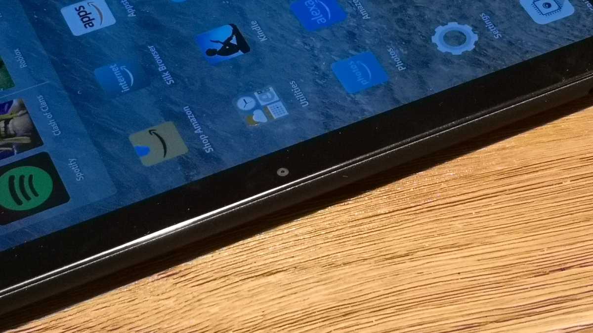 A close-up of the Amazon Fire HD 10 (2023)'s front camera, set into the top bezel