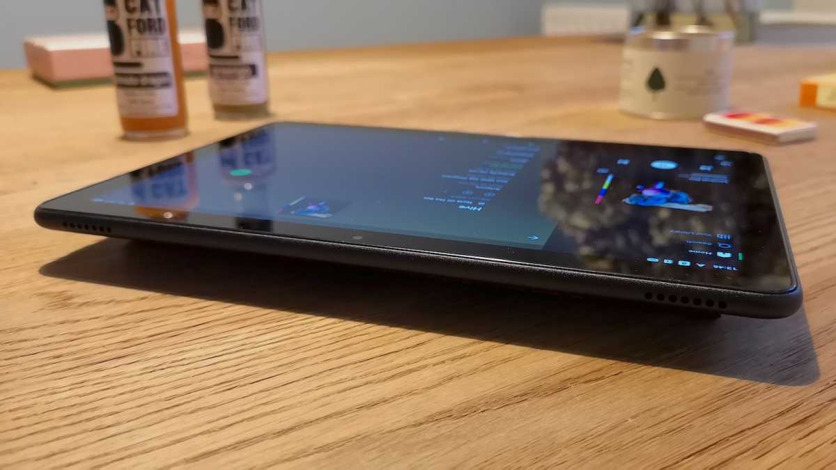 Close up of the Amazon Fire HD 10 (2023)'s twin speakers