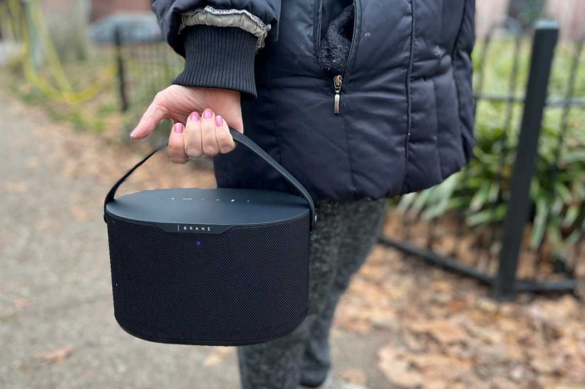 Carrying the Brane X smart speaker