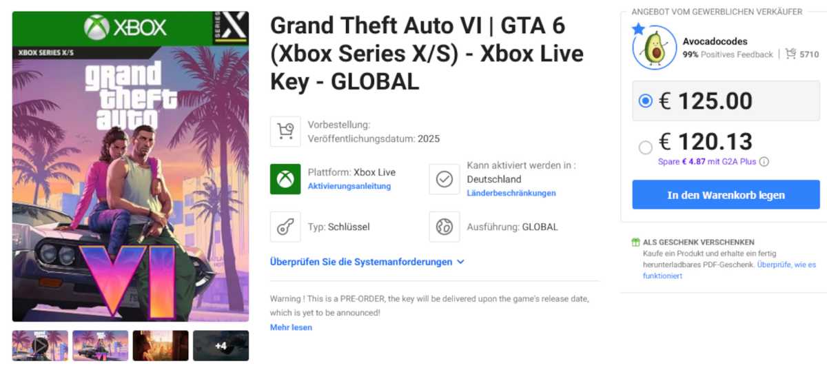 GTA 6 Fakeangebot auf G2A