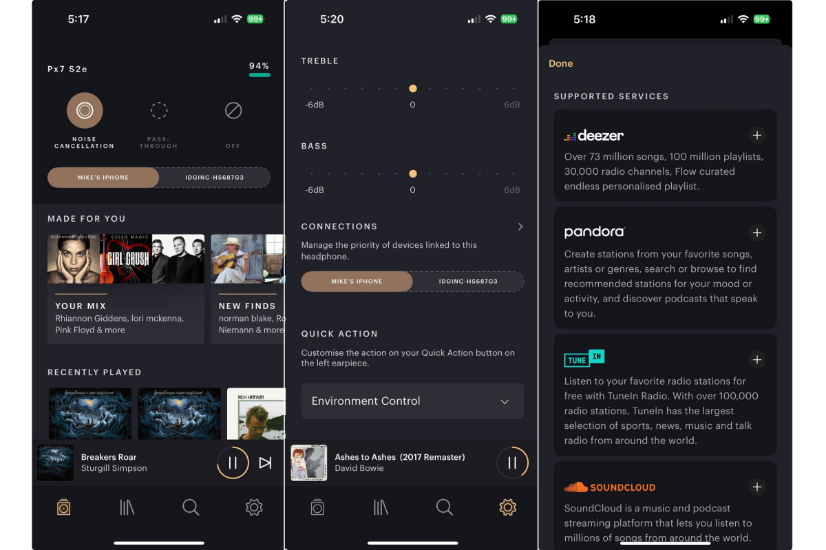 Bowers & Wilkins Music app screenshots