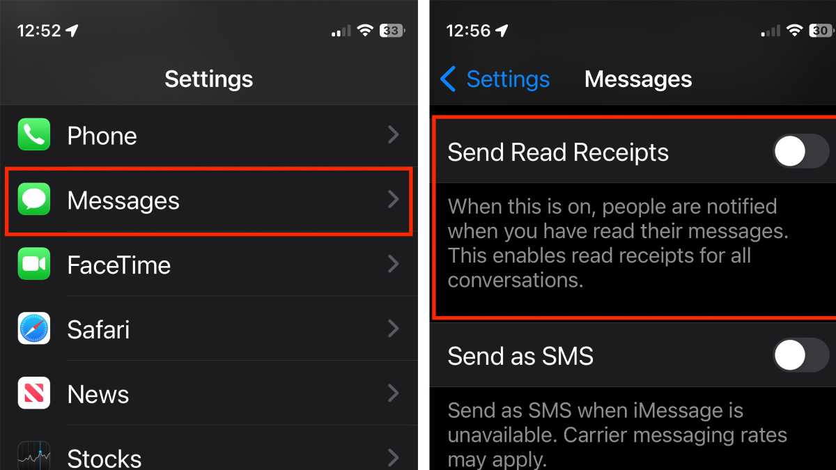 iOS read receipts setting