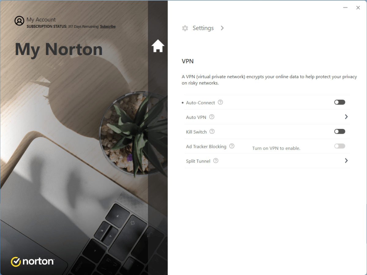 Norton 360 Deluxe VPN settings