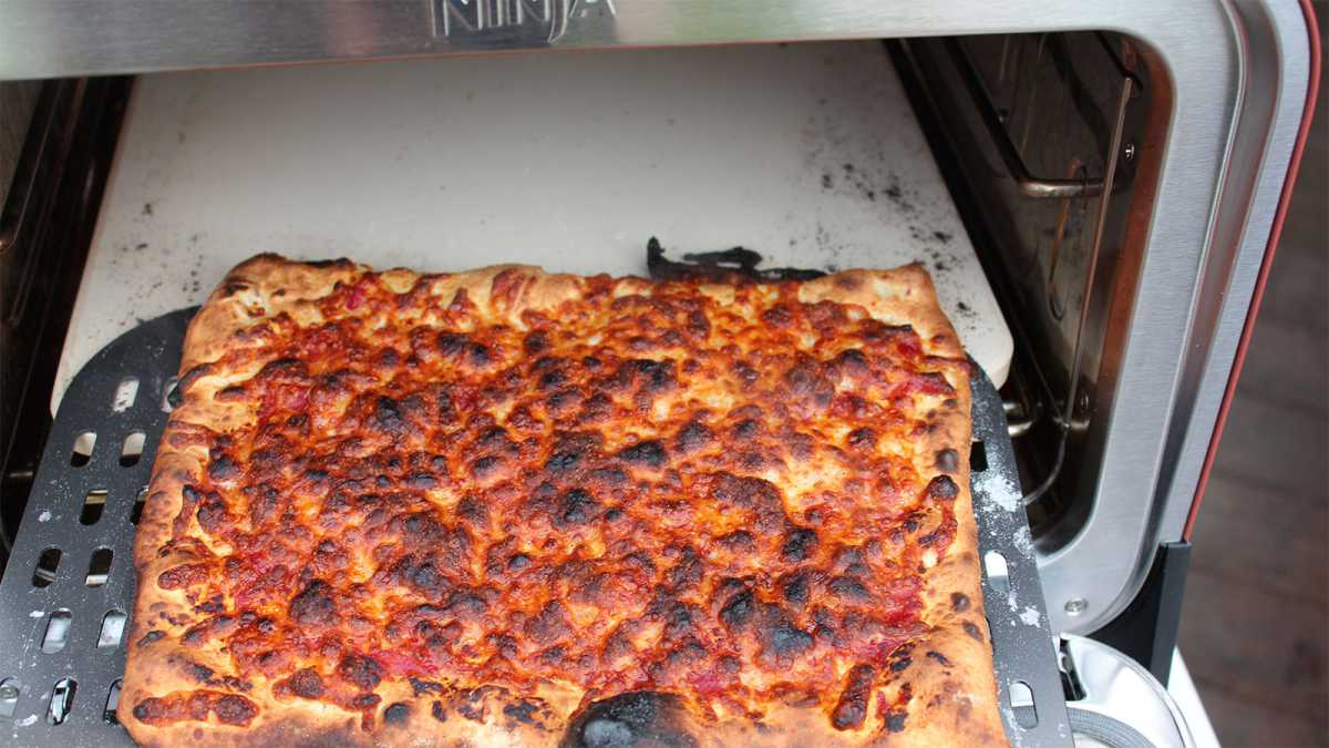 Artisan pizza cooked in Ninja Woodfire