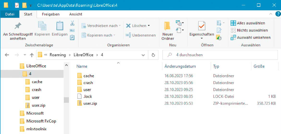 Konfiguration übernehmen: Die Struktur im Konfigurationsordner von Libre Office unter Windows und Linux ist identisch. Man kann die Dateien daher einfach auf das Linux-System kopieren.