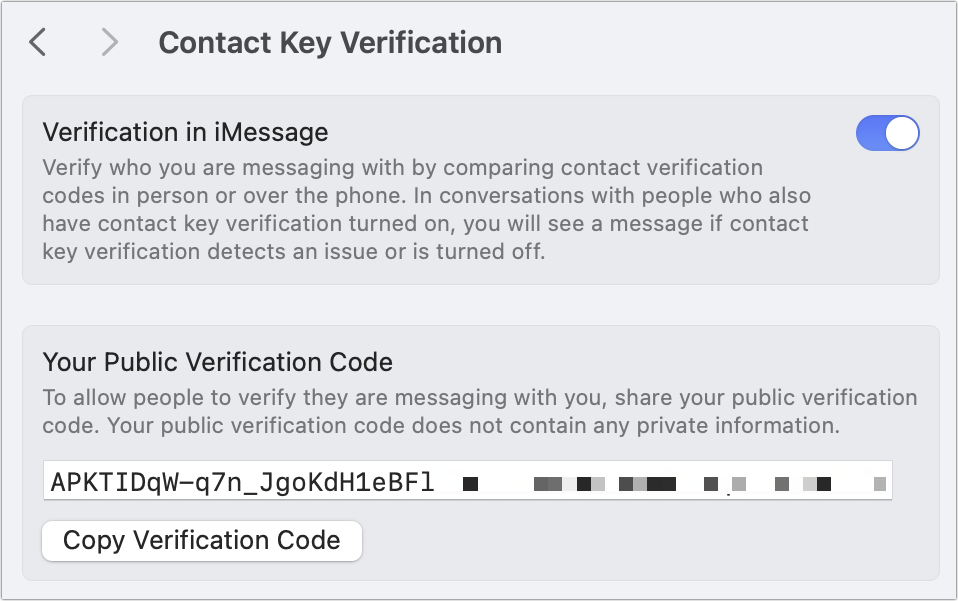 macOS Contact Key Verification