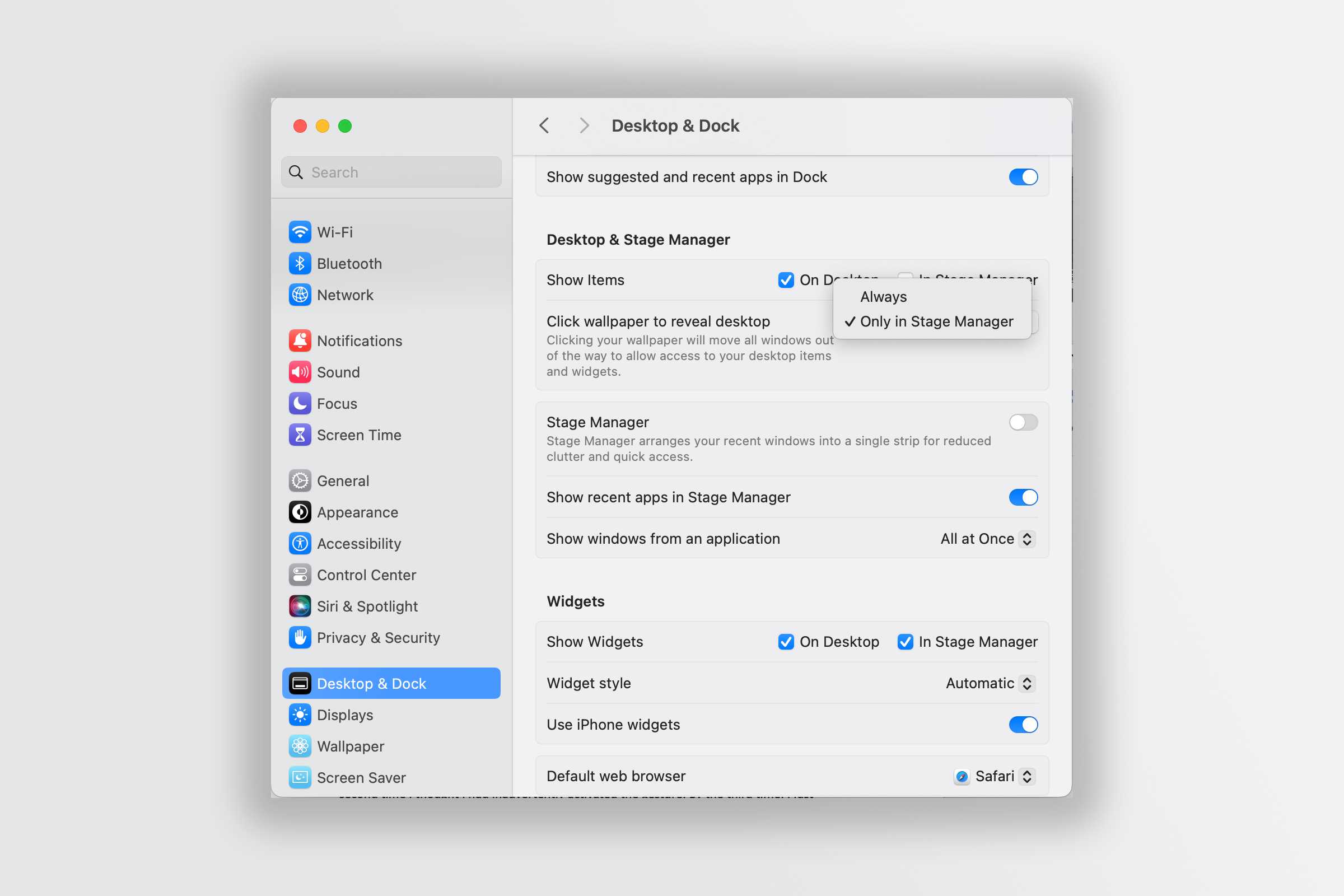 macOS Sonoma Desktop and Dock Settings