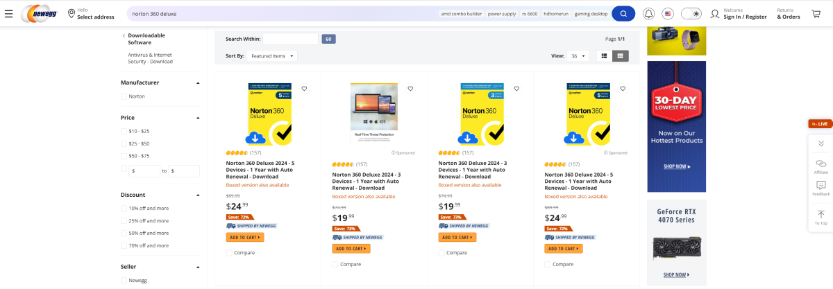 Norton 360 Deluxe licenses through Newegg