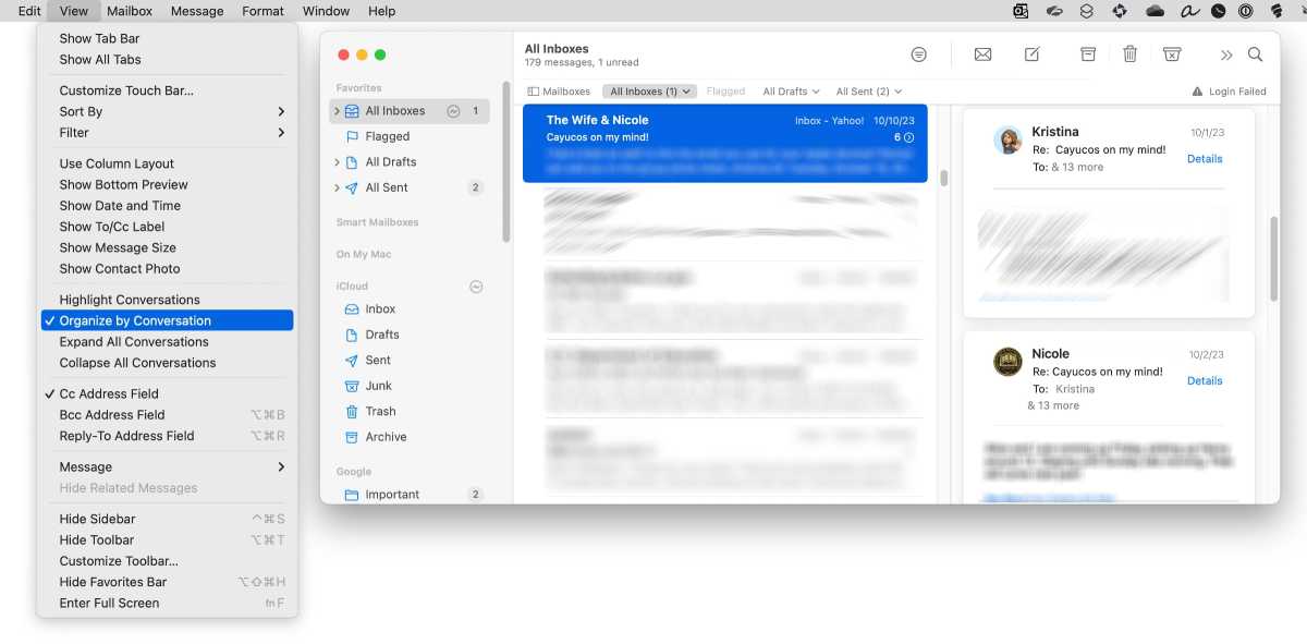 macOS Mail organize conversation