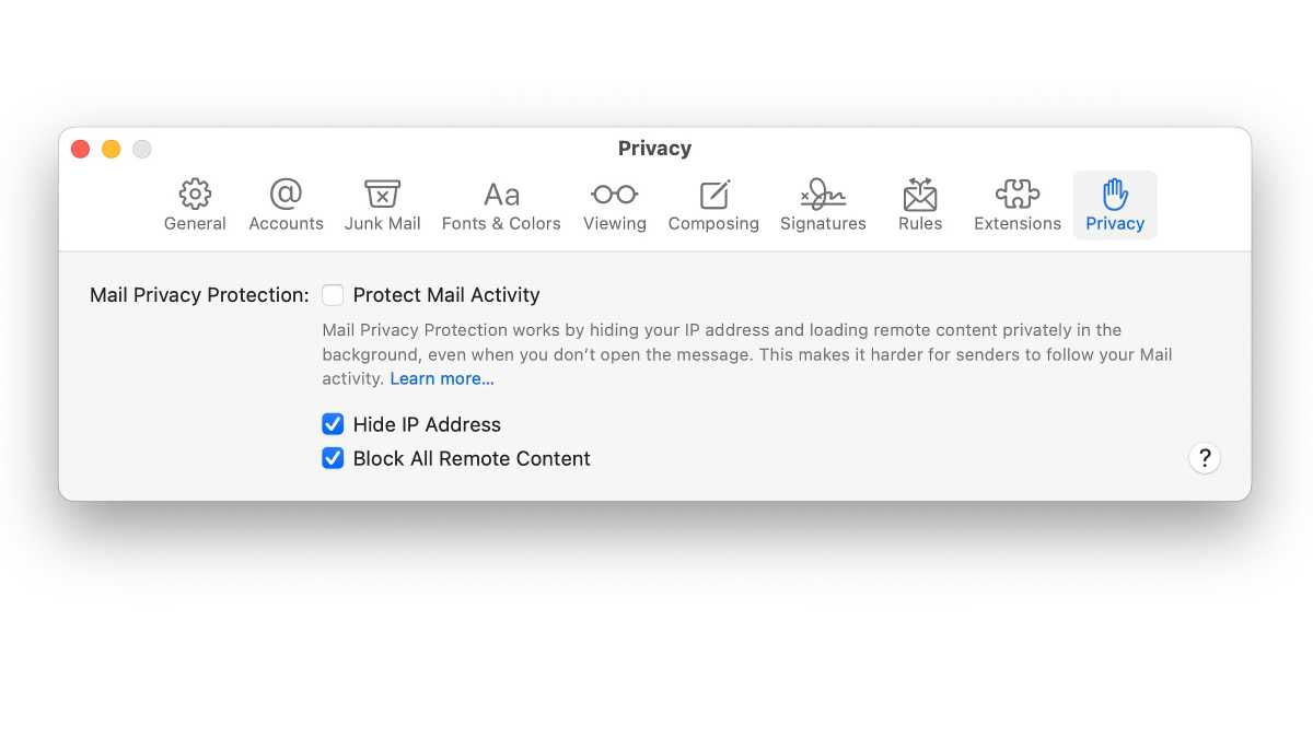 macOS Protect Mail Activity
